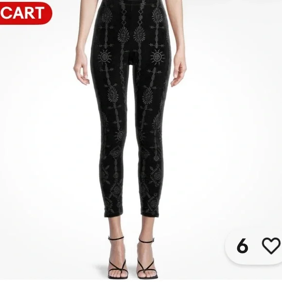 NWT Johnny Was Althea Stretch Tonal Embroidered Velvet Leggings Black XXL - Picture 7 of 8